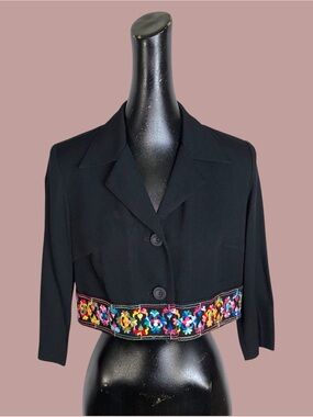 Lois Snyder Dani Max Petite vintage crop black embroidered blazer